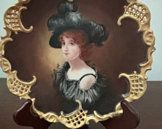 Victorian Lady Portrait Plate with Ornate Gilded Frame