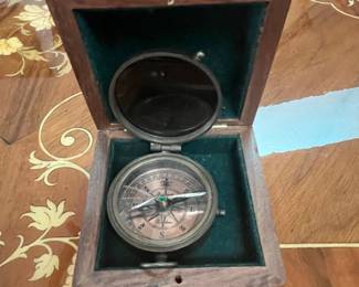 Brass Compass in Wooden Box