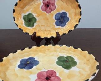 Hand-Painted Ceramic Oval Serving Platters with Floral Motif