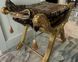 Giltwood Curulean Stool with Tapestry Cushion
