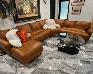 Brown Leather Sectional Sofa with Chaise