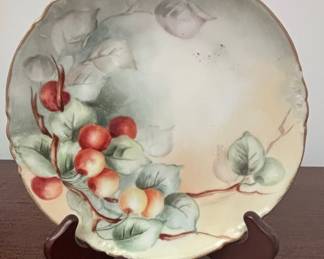 Hand-Painted Porcelain Plate with Cherries, Bavaria