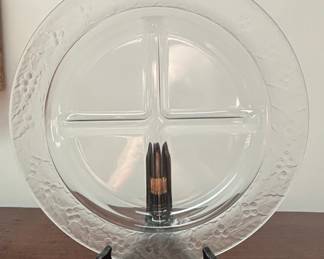 Clear Glass Holly Berry Divided Relish or Appetizer Plate