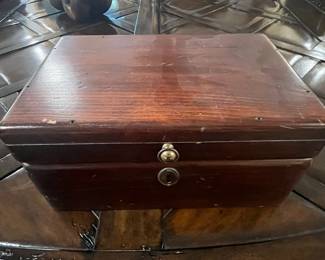 Antique Wooden Jewelry Box with Brass Hardware