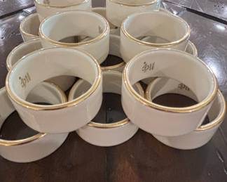 Red and White Polka Dot Rectangular Serving Platters and Gold Rimmed Napkin Rings Set