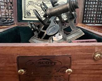 J. Scott London Brass Sextant in Presentation Box