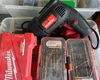 Drill Master 3/8" Corded Drill with Milwaukee and HDX Drill Bit Sets