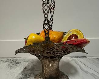 Silver-Plated Fruit Basket with Ceramic Fruit by Godinger