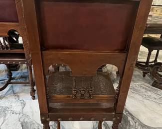 Renaissance Revival Carved Leather and Wood Side Chair