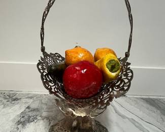 Silver-Plated Fruit Basket with Ceramic Fruit by Godinger