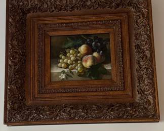 Framed Still Life Painting of Fruit by M. Aaron