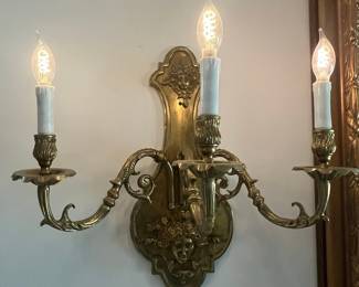 Brass Medallion Three-Light Candelabra Sconce