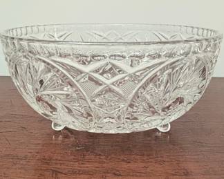 Vintage Cut Crystal Footed Bowl with Pinwheel and Fan Patterns