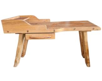 Lot #196 - Vintage Rustic Cobbler's Bench with Storage Drawer and Side Shelf