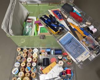 Lot #99 - Sewing Supplies Kit - Threads, Needles, Measuring Tape, Scissors, Fasteners & More