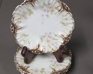 Lot #71 - Antique Bawo & Dotter (Elite Works) Limoges France Porcelain Floral Dessert Plates with Gold Trim