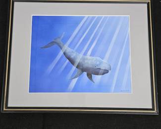Lot #91 - Original Signed Rose B. Whale Ocean Art Unknown Medium 1989 Framed Wall Decor Marine Life