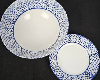 Lot #79 - Roma Inc. Italian Ceramic Dinnerware Set – Blue Speckled Pattern Bowl Lot