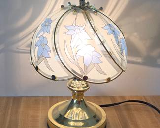 Lot #161 - Vintage Brass & Painted Glass 3-Way Touch Table Lamp – Elegant Home Decor Lighting