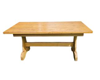 Lot #182 - Rustic Solid Pine Wood Farmhouse Bench - Sturdy Trestle Base, Natural Finish