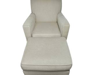 Lot #165 - Room & Board Harper Beige Fabric Armchair with Ottoman Set - Comfortable Herringbone Upholstery, Modern Living