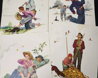 Lot #173 - Norman Rockwell Vintage Art Prints Lot - Four Seasons Spring Summer Autumn Winter Scenes