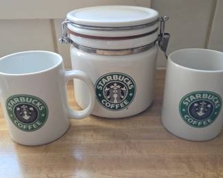 Lot #156 - Starbucks Coffee Ceramic Canister and Iconic Logo Mugs Set