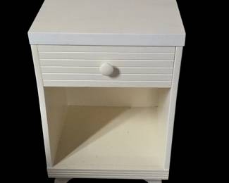 Lot #103 - Vintage White Wooden Nightstand with Drawer and Storage Shelf