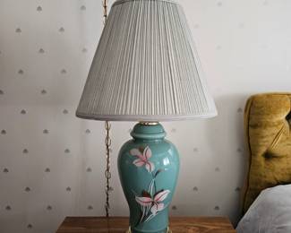 Lot #137 - Vintage Ceramic Ginger Jar Table Lamp with Hand Painted Floral Design and Pleated Fabric Shade