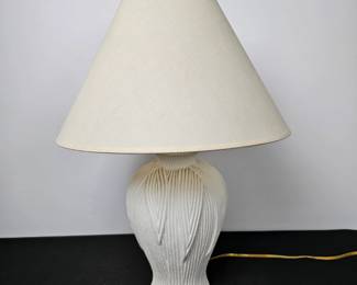 Lot #164 - Vintage White Textured Sculptural Plaster Table Lamp with Classic Beige Fabric Shade