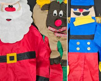 Lot #117 - Vintage Santa Claus, Reindeer & Soldier Christmas Hanging Wind Sock Decorations - Outdoor Yard Decor