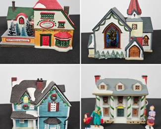 Lot #126 - Lemax 1995 Christmas Village Collection Featuring Christmas Corner, Old World Church & Classic Holiday Homes