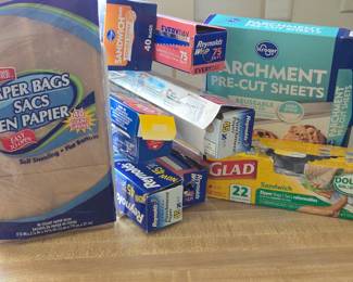 Lot #154 - Paper Bags, Parchment, Foil, Sandwich Bags Plus Kitchen Wrap Organizer - Everyday Kitchen Essentials