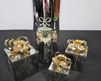 Lot #122 - Vintage Godinger Silver-Plated Candle Holders Gift Box Style & Silver Glass Vase Candle Holder