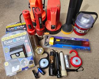 Lot #202 - Large Lot of Flashlights & EverBrite Solar Powered Motion LED Lights Lot