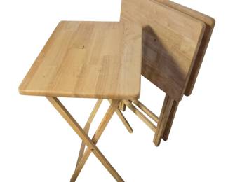 Lot #102 - Set of 3 Wooden Folding TV Trays with Bamboo Finish - Space Saving Portable Tables