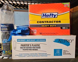 Lot #189 - Hefty Contractor Heavy Duty 55 Gallon Trash Bags & AllPro High Density Painter's Plastic Kit