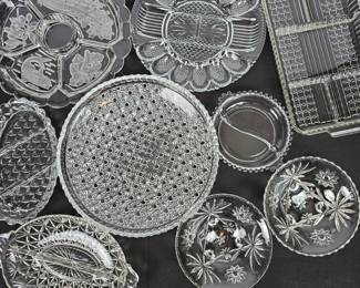Lot #94 - Vintage Cut Glass Serving Dish Lot - Assorted Clear Glass Patterns Collection