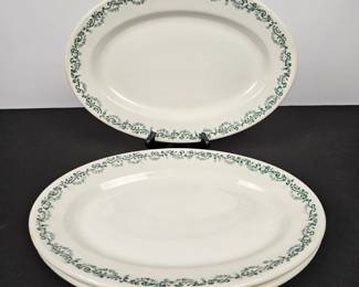 Lot #83 - Vintage Mayer China Lincoln Fixture & Supply Co. Green Scroll Oval Serving Platters Set of 3