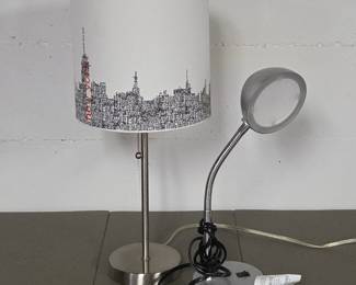 Lot #106 - Table Lamp with New York City Text Print Shade & Adjustable Gooseneck LED Desk Lamp