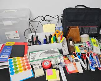 Lot #167 - Large Office Supply Lot with Mead Security Envelopes, Post-it Notes, Scotch Tape, Command Strips, Multi-Blade Scissors & More