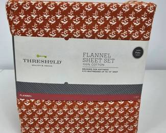 Lot #31 - Threshold Full Size Flannel Sheet Set 100% Cotton Brushed Softness Rust Floral Design