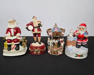 Lot #125 -  Vintage Ceramic Musical Santa Claus Figurines and Holiday Carousel Collectibles