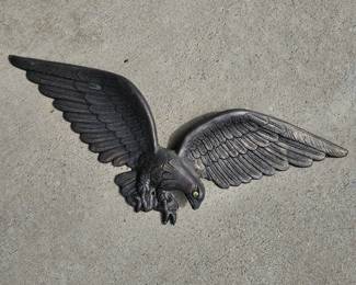 Lot #203 - Vintage Cast Iron Wall-Mounted Eagle Sculpture with Detailed Feather Design