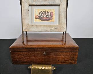 Lot #90 -Vintage Wooden Storage Box with Satin Lined Interior, Mid Century Park Sherman Brass Rotating Perpetual Calendar & More
