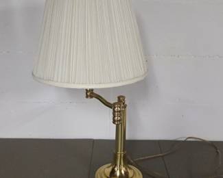 Lot #107 - Vintage Brass Swing Arm Table Lamp with Pleated Fabric Shade - Adjustable Classic Lighting