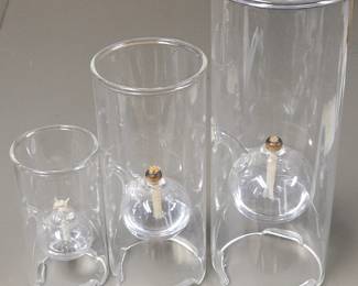 Lot #62 - Set of 3 Wolford Original Clear Glass Oil Lamps with Wicks - 6", 9", 12"
