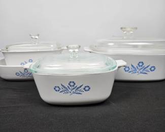 Lot #56 - Vintage CorningWare Blue Cornflower Glass Lidded Casserole Dish Set  1.5 Qt, 4 Qt, P-1 1/2-B