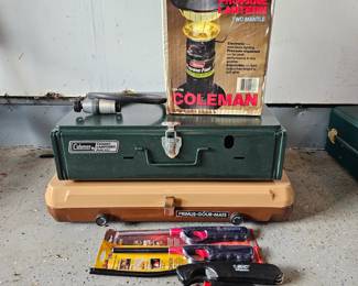 Lot #193 - Coleman Propane Lantern, Compact Campstove Model 425F, Primus Gour-Mate Campstove & Utility Lighters Camping Gear Lot