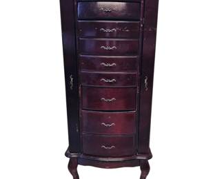 Lot #132 - Vintage Wooden Jewelry Armoire Cabinet with Velvet Lined Drawers and Curved Legs